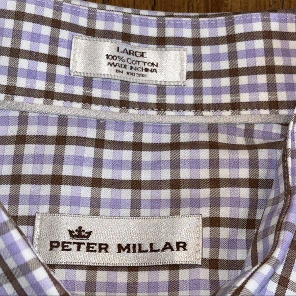 Peter Millar Dress Shirt Men Large Purple Check Relaxed Long Sleeve Button‎ Down - Picture 3 of 11